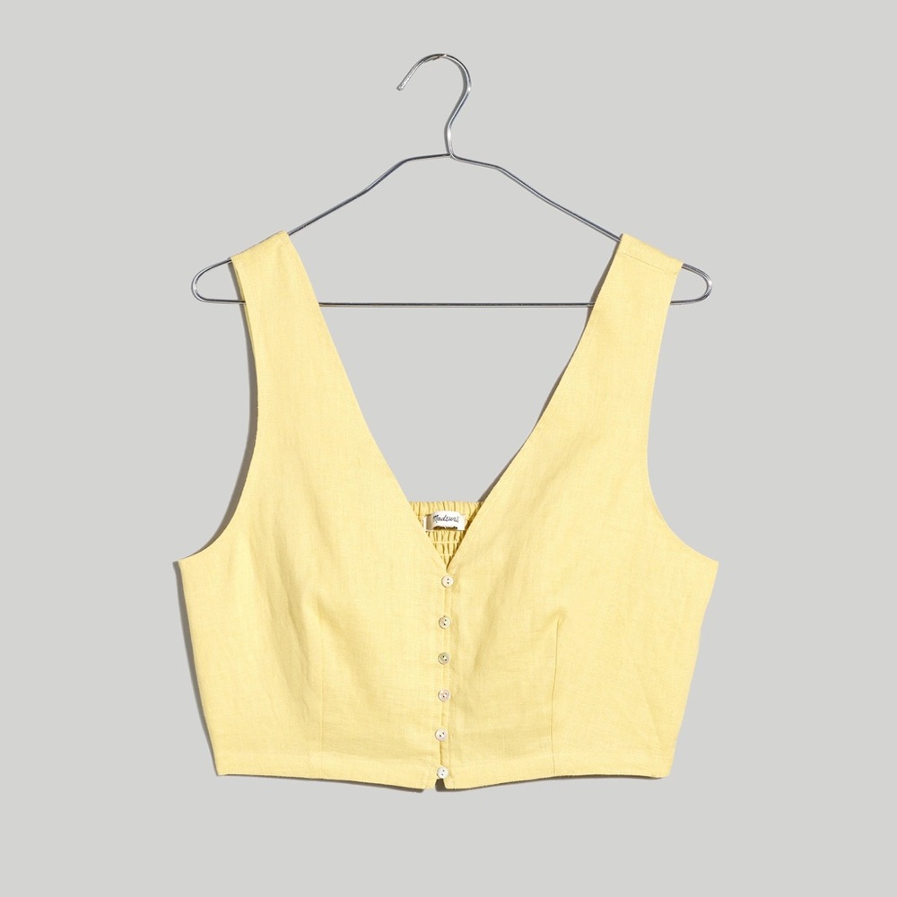 Madewell butter yellow linen crop vest